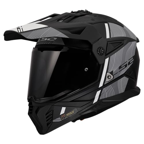 LS2, Casco Moto Cross PIONEER II HILL Matt Black White, XXL | Predisposto per Pinlock