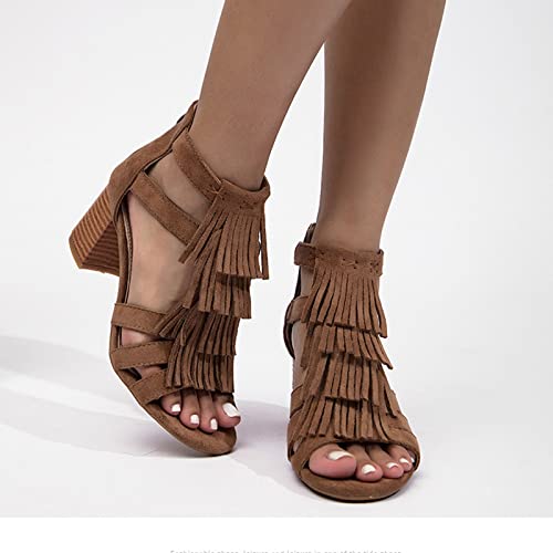 Sandals Thick Heeled Sandals Women's Sandals Back Zippered High Heeled Sandals Sandal(B,37)2