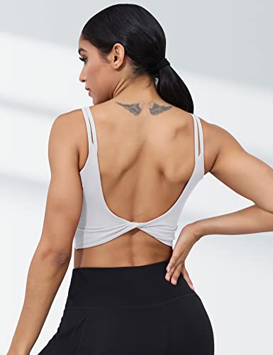 Image of LUYAA Womens Workout Sports Bras Backless Padded Yoga Tank Tops Crop Twist Low Back Cami Bra for Gym
