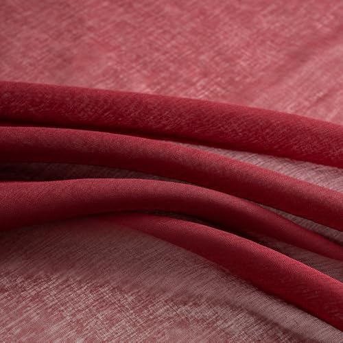 Image of Burgundy Sheer Curtains - 2 Panel Sets, 90 Inches Long, Rod Pocket, for Bedroom & Living Room