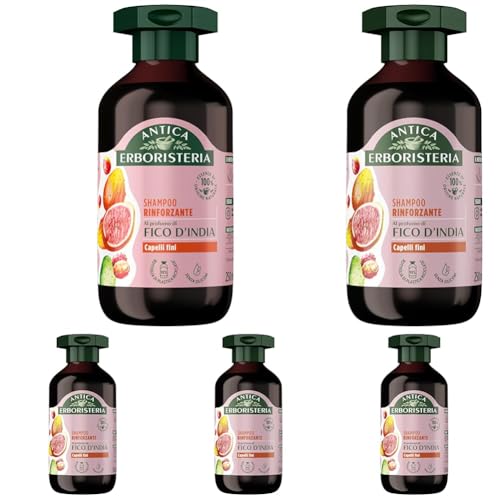 Antica Erboristeria - Shampoo Rinforzante al Fico d'India per Capelli Fini, Formula Vegan Senza Siliconi, 250ml (Confezione da 5)