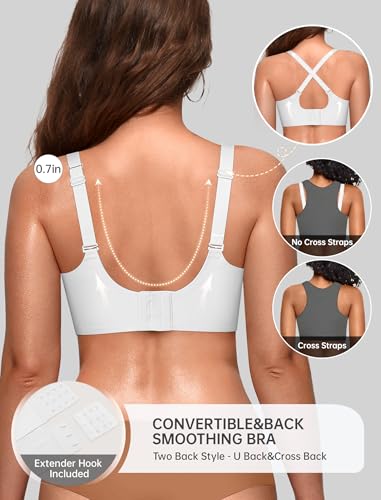 OEAK Women Jelly Bras No Underwire Scalloped Push Up Buttery Soft Tshirt Bra Seamless Full Coverage Convertible Everyday Bra White,2XL — view 3