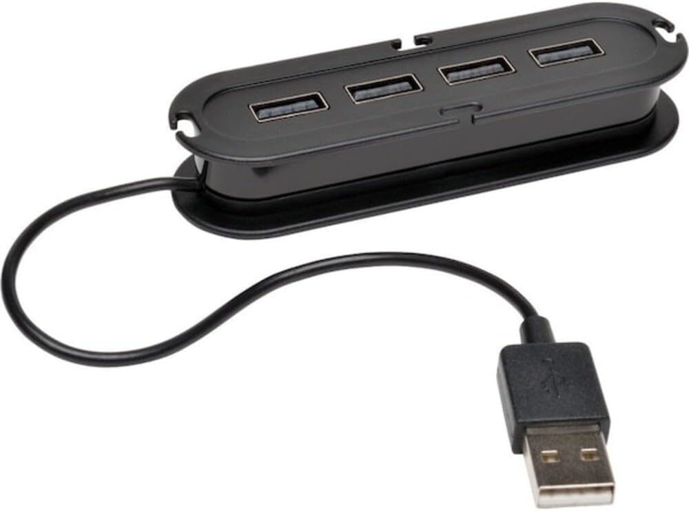 Tripp Lite 4-Port Ultra Mini USB 2.0 Hub, 480 Megabits Per Second Data Transfer, Built in USB 2.0 Cable, Up to 1.5A Charging, Additional Micro USB-B Port for Extra Power, 3-Year Warranty (U222-004)