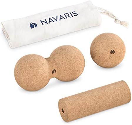Navaris Cork Massage Set - Rollers for Back and Muscles - Different Sets Available with Choice of Shapes Like Peanut Roller, Massage Ball, Mini Roller