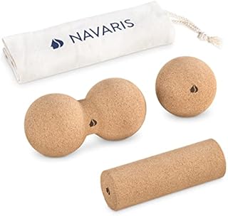 Navaris Cork Massage Set - Rollers for Back and Muscles - Different Sets Available with Choice of Shapes Like Peanut Roller, Massage Ball, Mini Roller