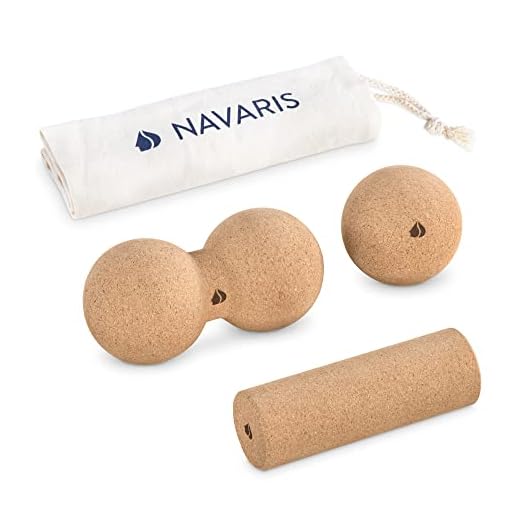 Navaris Cork Massage Roller Ball Set (3 Pieces) - Includes Cork Peanut Roller, Cork Massage Ball, Cork Mini Roller - Rollers for Back and Muscles
