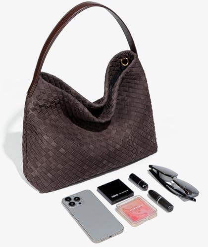 Woven Bags Women Slouchy Woven Suede Tote Bag Trendy Suede Hobo Purse Vintage Satchels Handbag for Work Travel4