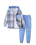Yhnslsf 5t Boys Clothes Fall Winter 2 Piece Outfits Toddler Boy Sweatsuit Size 6 Blue Plaid Pockets Hoodie Pants Boys' Tracksuits Button Sweatshirts Sweatpants Sports Workout Clothing Jogger Set
