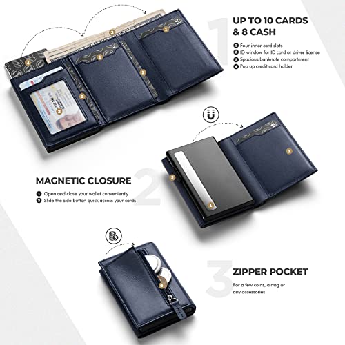Image of VULKIT Card Holder Wallet with Coin Pocket Magnetic Closure Pop Up Cards With ID Window Leather Wallet for Cash & Credit Cards | with Coin Pocket