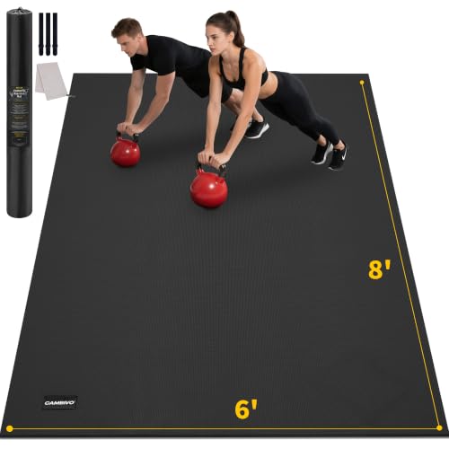 CAMBIVO 8'x6' Large Exercise Mat Workout Mat for Home Gym, Black, 7mm