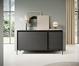 Generisch Senso Kommode, Modern Kommode mit Schubladen und Regale, Elegant Sideboard geriffelt fur Wohnzimmer und Schlafzimmer, mit 3 Schubladen, Farbe: Schwarz, (BxHxT) 153,5 x 81,4 x 39,5 cm