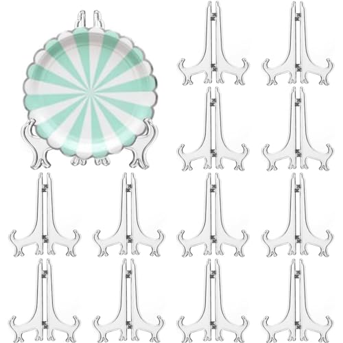 LonlyEagle 12-pack 13 cm klara plaststafflier eller stativ-/tallrikshållare för att visa bilder eller andra föremål på bröllop, tallriksstativ för heminredning, födelsedagar, bord