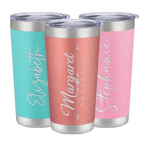 Personalized 20oz Tumbler with Engraved Name | Rose Gold Stainless Steel Travel Mug with Slider Lid | Vacuum Insulated Coffee Cup | Custom Gift for Women & Men, Birthday, Christmas