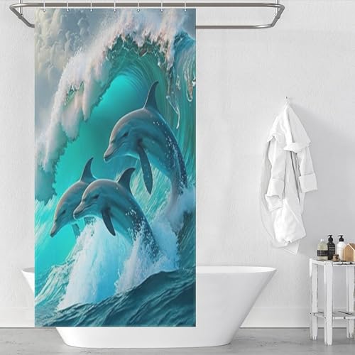 Rideau de douche dauphin en polyester imperméable et lavable dimensions 92x183cm - 2