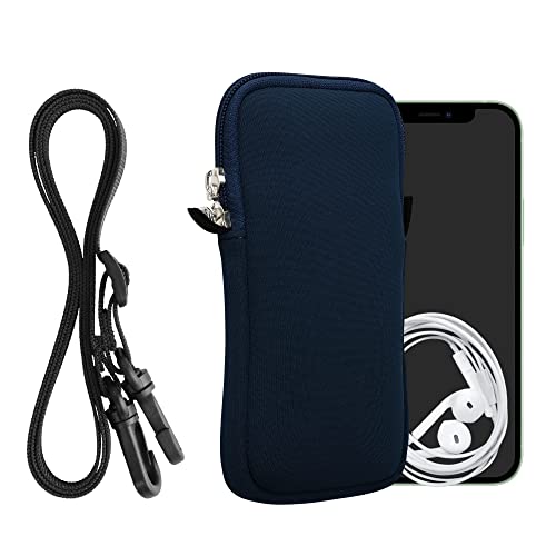 kwmobile Handytasche für Smartphones XXL - 7 - Neopren Handy Hülle Marineblau mit Kordel - Handy Tasche mit Handykette 17,7 x 8,5 cm Innenmaße