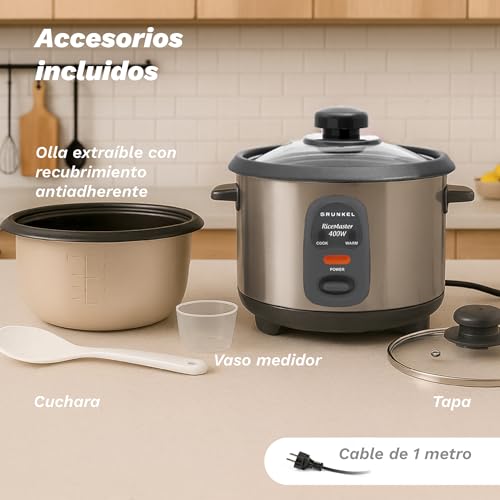 Grunkel - Arrocera eléctrica y Vaporera RC- 1L Funciona para Cocinar arroz, Olla 01L Antiadherente extraíble incluye Tapa y Cuchara. 400 W - imagen 4