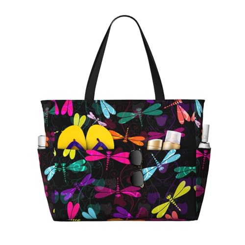 Sac fourre-tout libellule noir grand sac à bandoulière hobo de travail pour femme
