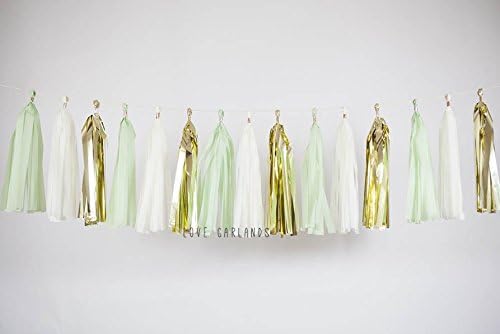 Ivory Gold Celery Green Tassel Garland, Aloe Green Garland, Pastel Green Gold Tassel Garland, Mint Garland, Succulent Green Decorations