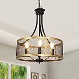DLLT 4-Light Farmhouse Chandelier, 16' Industrial Pendant Lighting, Drum Hanging Light Fixture with...