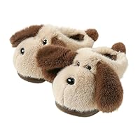 Boys Dog Slippers Teens Girls Winter Warm Plush House Shoes Anti-Slip Cute Animals Home Slippers Fleece Furry Slip On Sliders Indoor Outdoor (Coffee, 1.5 Big Kids)
