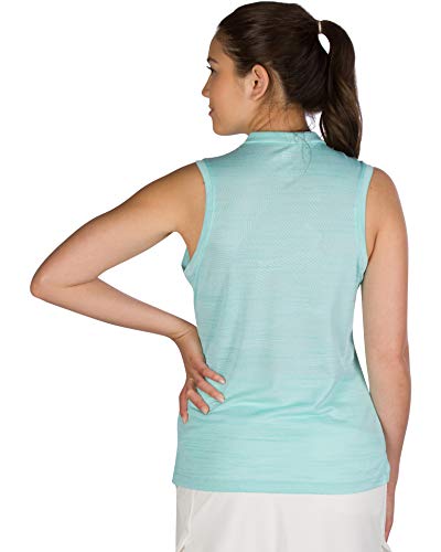 Women’s Sleeveless Collarless Golf Polo Shirt - Dry Fit, Breathable, Compression Golf Tops Aqua Blue #TOP11