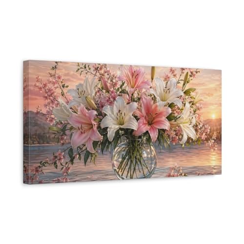 Tableau Floral Lilies Impression Toile Salon Grand Format 50x25