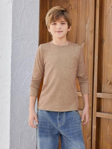 Image of Boys Long Sleeve Shirt Crewneck Solid Color Casual Top with Chest Pocket for Kids 5-14 Years