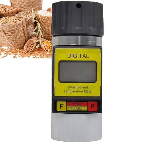 Medidor de humedad de grano portátil, medidor de humedad de grano con pantalla digital retroiluminada, muestra automáticamente el grano y la temperatura y el cálculo promedio, para 24 tipos de granos