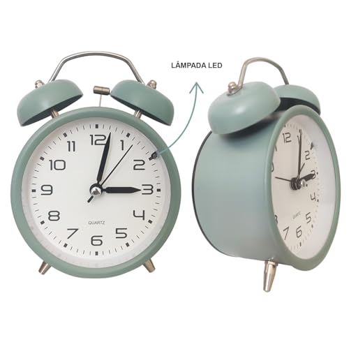 Relógio de Mesa Analógico Vintage Com Despertador 10cm Silencioso com Led (verde-água escuro pastel)