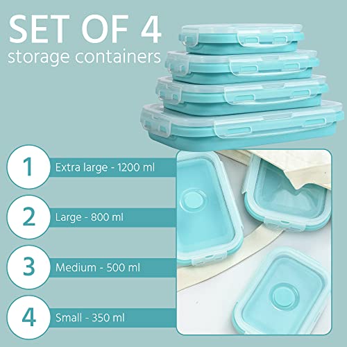 Collapsible Food Storage Containers With Lids - Silicone Container - Adjustable Food Storage Container - Bento Collapsable Lunch Box - Collapsible Camping Set - Collapsible Bowls With Lids - Meal Prep Containers Reusable - Travel Food Containers Set Of 4 #TOP5