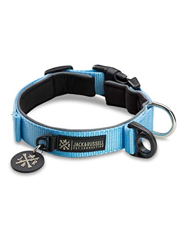 Jack & Russell Premium Collare per Cani Luna Riflettente e Neoprene Imbottito - Varie Dimensioni e Colori (Circonferenza del Collo L 43-58 cm, Azzurro)