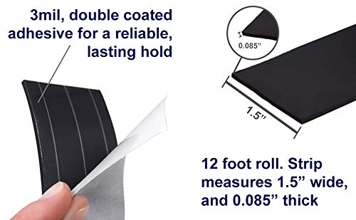 Flexible, Adhesive Magnetic Tape, 12ft Roll - 1.5" x 0.085" - Anisotropic - Heavy Duty, Double Coated Rubber 3mil Adhesive - Great for Crafts, Projects, Refrigerators, Organization - Made in the USA