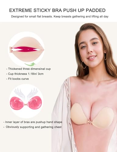 Sticky Bra Push up, Adhesive Strapless Bras for Women Dress Backless Invisible Detachable Strap Nipple Covers2