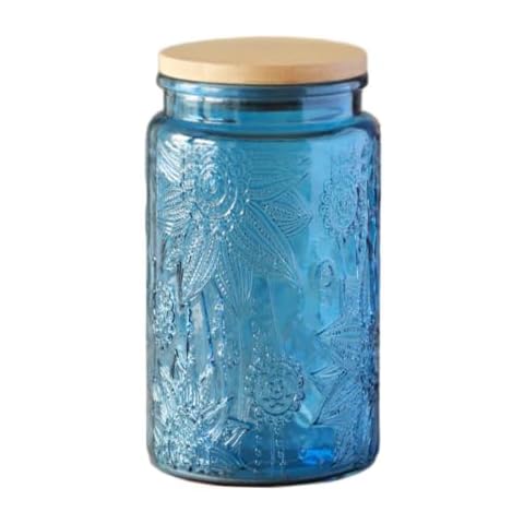 34 FL OZ Blue Vintage Glass Jar, Decorative Mason Jar for Home Kitchen Storage Coffee Tea Sugar Biscuit Candy Jar with Lid (Blue, 1Pack) Cover