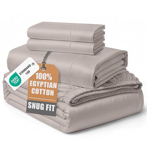 Image of LANE LINEN White King Sheets 100% Egyptian Cotton Sateen - Nacreous Clouds | King Size Bed Sheet Set - 4-Piece Set, For A Luxurious Night's Sleep, For A Silky Hotel-Style Bed, Luxe Sheen,
