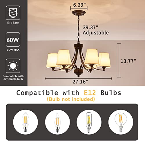 Asgyisa 6- Lights Black Farmhouse Chandelier Modern Metal Ceiling Light Fixture With White Linen Shades Pendant Lighting Rustic For Kitchen Bedroom Dining Room Living Room #TOP3