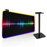 TEEDOR RGB Gaming Mouse Pad + Headphone Headset Stand Gaming Accessories Set Large Extended LED Gaming Mousepad Big Keyboard Mouse Pad Laptop Desk Mat 14 Lighting Modes 2 Brightness (31.5 X 11.8 Inch)
