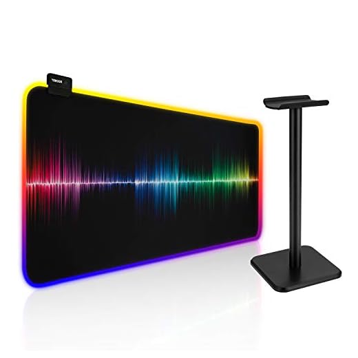 TEEDOR RGB Gaming Mouse Pad + Headphone Headset Stand Gaming Accessories Set Large Extended LED Gaming Mousepad Big Keyboard Mouse Pad Laptop Desk Mat 14 Lighting Modes 2 Brightness (31.5 X 11.8 Inch)