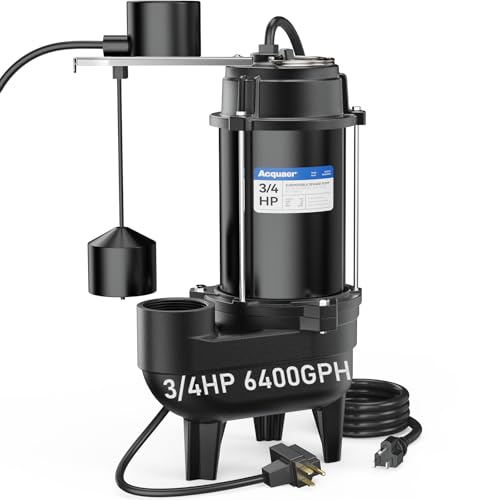 Acquaer Sewage Pump Submersible Water Pump with Automatic Float Switch, for Sump Basin, Residential Sewage, Black, 2'' NPT 3/4 HP 6400 GPH Vert. Float