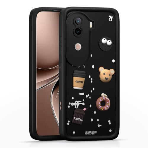 Image of Bintage Cute Fun Ball | Taddy Cartoon 3D Smiley Coffee Cup | Milk Donut | Full Camera Protection Back Cover Compatible for IQOO I2403 / Z9s 5G - Black