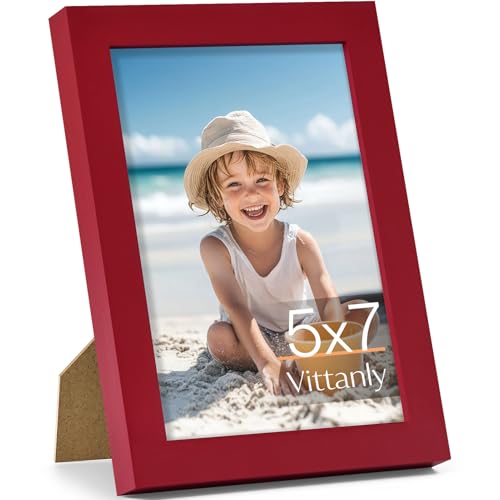 Vittanly 5x7 Picture Frame Made of Solid Wood for Wall or Tabletop Red