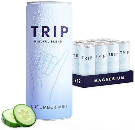 TRIP Cucumber Mint Sparkling drink with 120MG calming Magnesium + Lion’s Mane + Chamomile + Lemon Balm. Low Calorie and Vegan (Pack of 12 x 250ml) - Packaging Might Vary