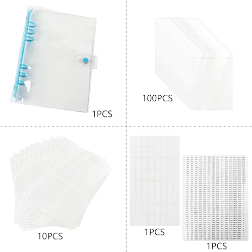 Klmnop Diamond Painting Beads Storage Book, Transparent Diamond Painting Drill Storage Flipbook with 100 Self-Sealing Bags 10 Inner Pages and Labels(Blue)