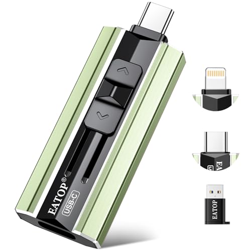 EATOP 512GB Dual Interface Flash Drive, No App Required, Portable USB Storage Memory Stick for iPhone, iPad, Android, PC & Mac – Easily Stores Photos, Videos & Files (Sage Green)