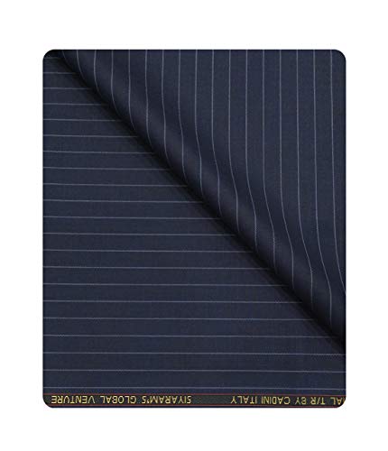 Image of Cadini Men's Terry Rayon Unstitched Striped Suiting Fabric (Dark Blue)