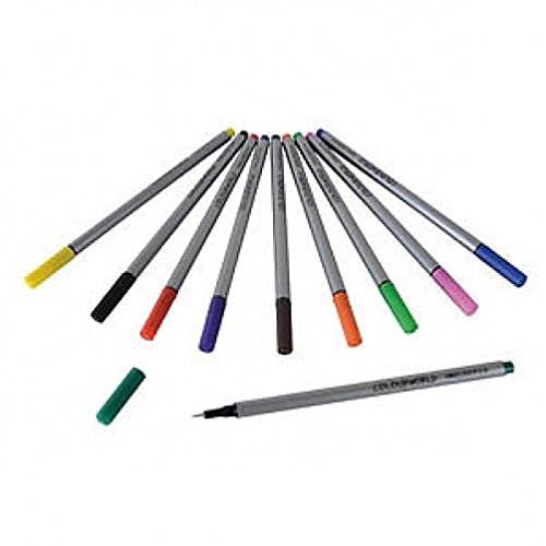 Pack of 10 Assorted Colourworld Colours Fineliners Fine 0.4mm Water based ink