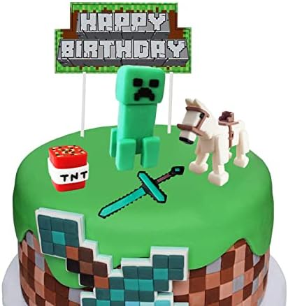 5Pcs Pixel Cake Toppers and Cake Decoration Birthday cake decoration Set For the Pixel Party supplies