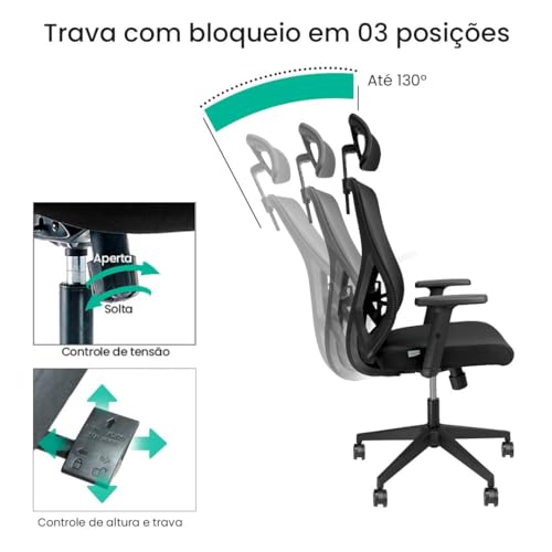 CRIVELO, Cadeira de Escritório Presidente Reclinável com Trava em 3 Posições, Ergonômica, Giratória,