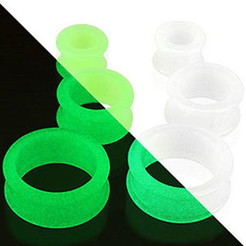 BodyJ4You Glow in the Dark Tunnels Silicone Flexible Neon Green Glow Silicone Plugs (2 Pieces)