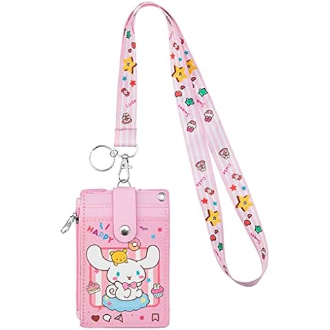 HASFINE ID Badge Holder with Lanyard - Durable PU Leather ID Card Holder, Cartoon Dog Design, Zipper Pocket, and Keychain Neck Lanyard for Students, Work Staff and Teens Cover